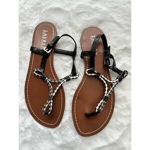 Lauren Ralph Lauren T-Straps Alexa Black & White Leather Sandals Size US 8